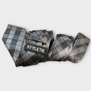 Plaid Tie Set of Pocket Square and Cufflinks