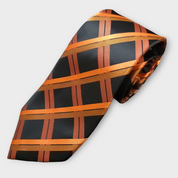 Black Orange Tie Set of Pocket Square & Cufflinks