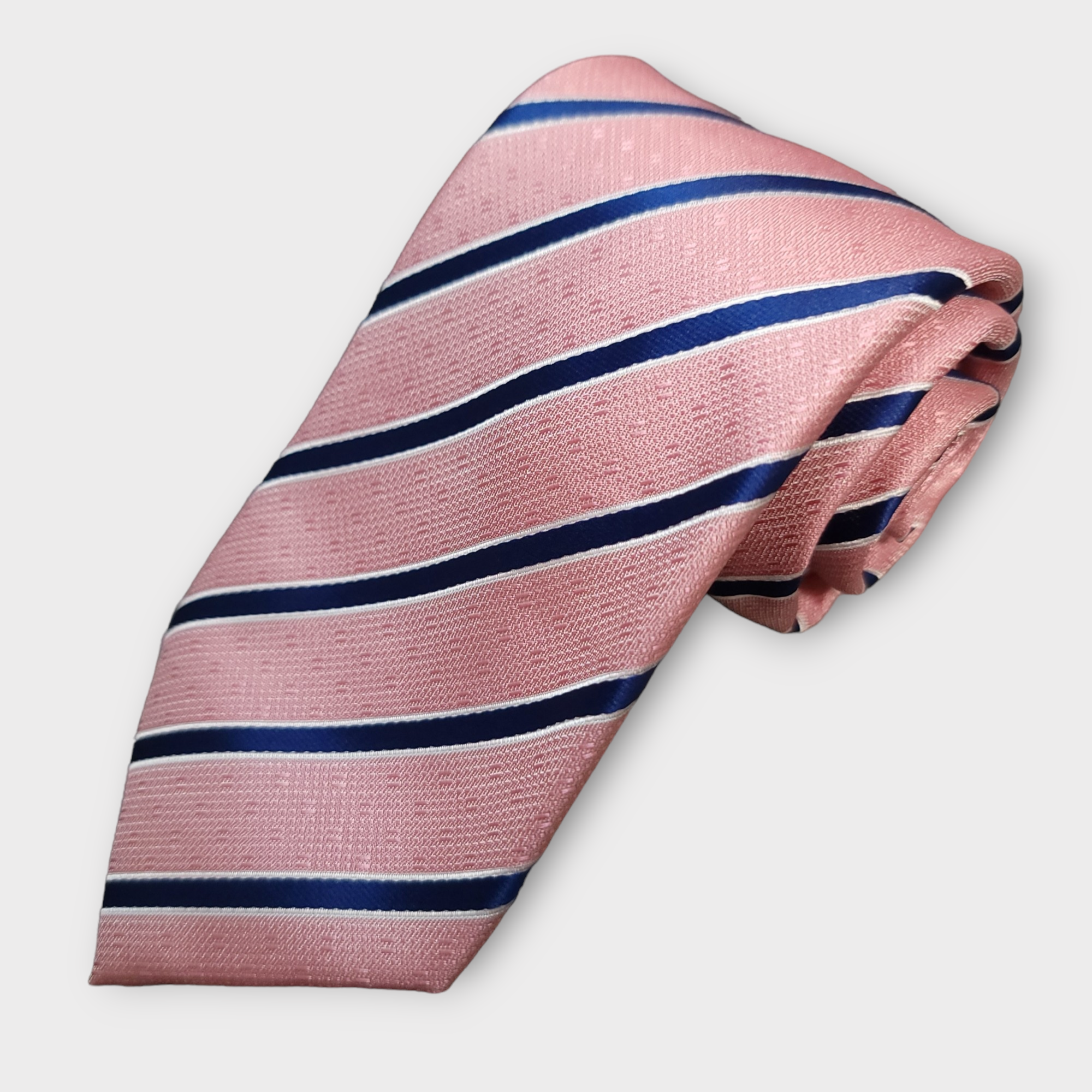 Pink Striped Silk Tie Pocket Square Cufflinks Set