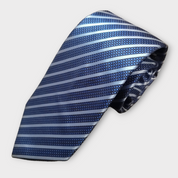 Blue Stripe Silk Tie Pocket Square Cufflink Set