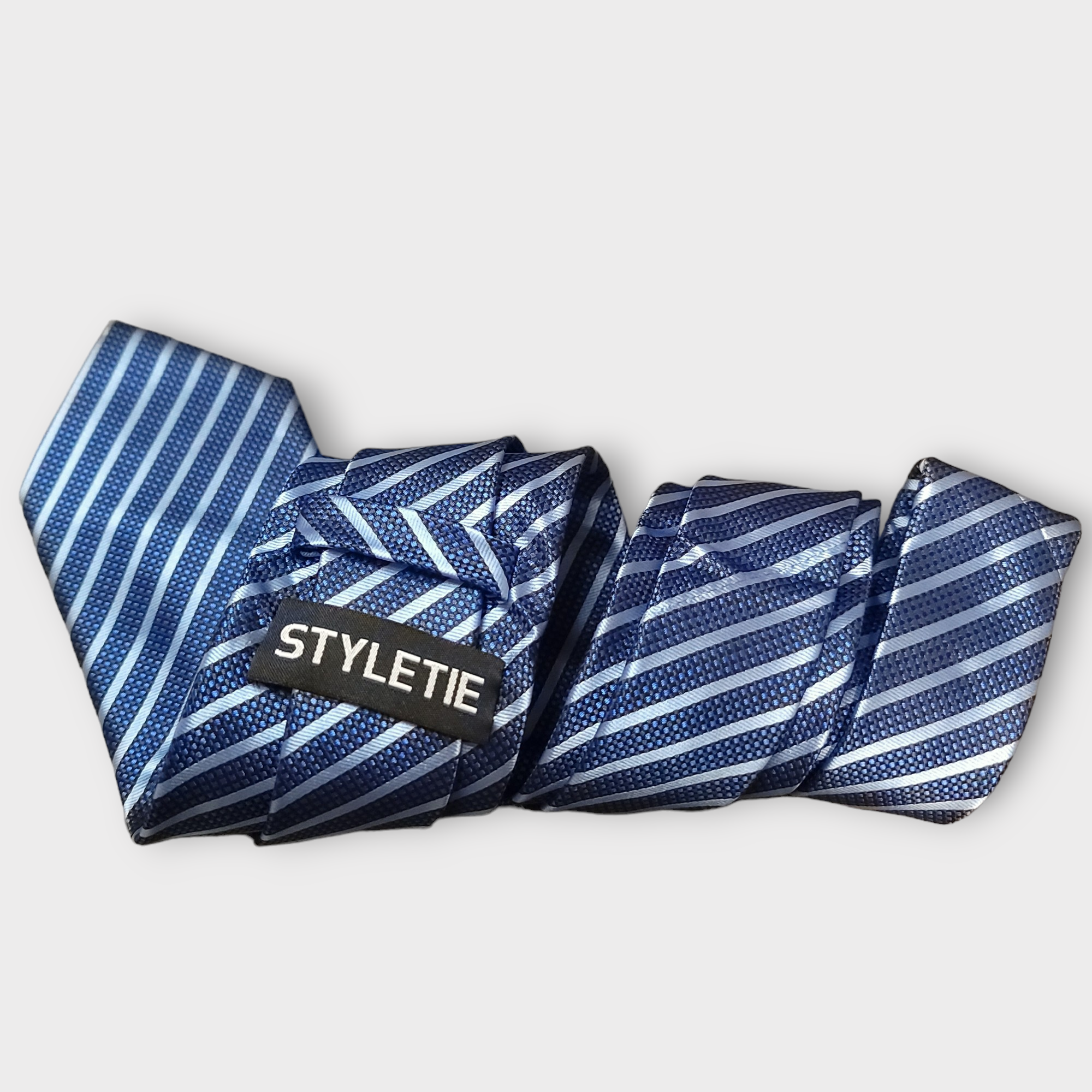 Blue Stripe Silk Tie Pocket Square Cufflink Set