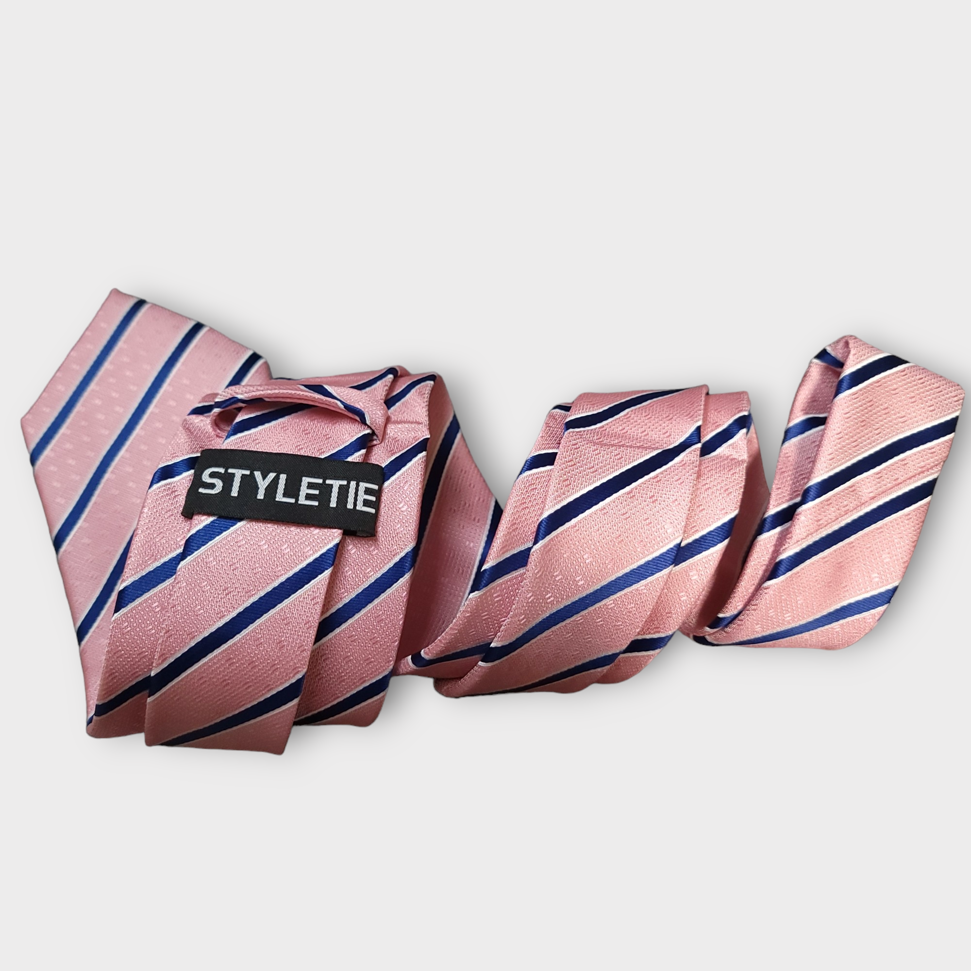 Pink Striped Silk Tie Pocket Square Cufflinks Set