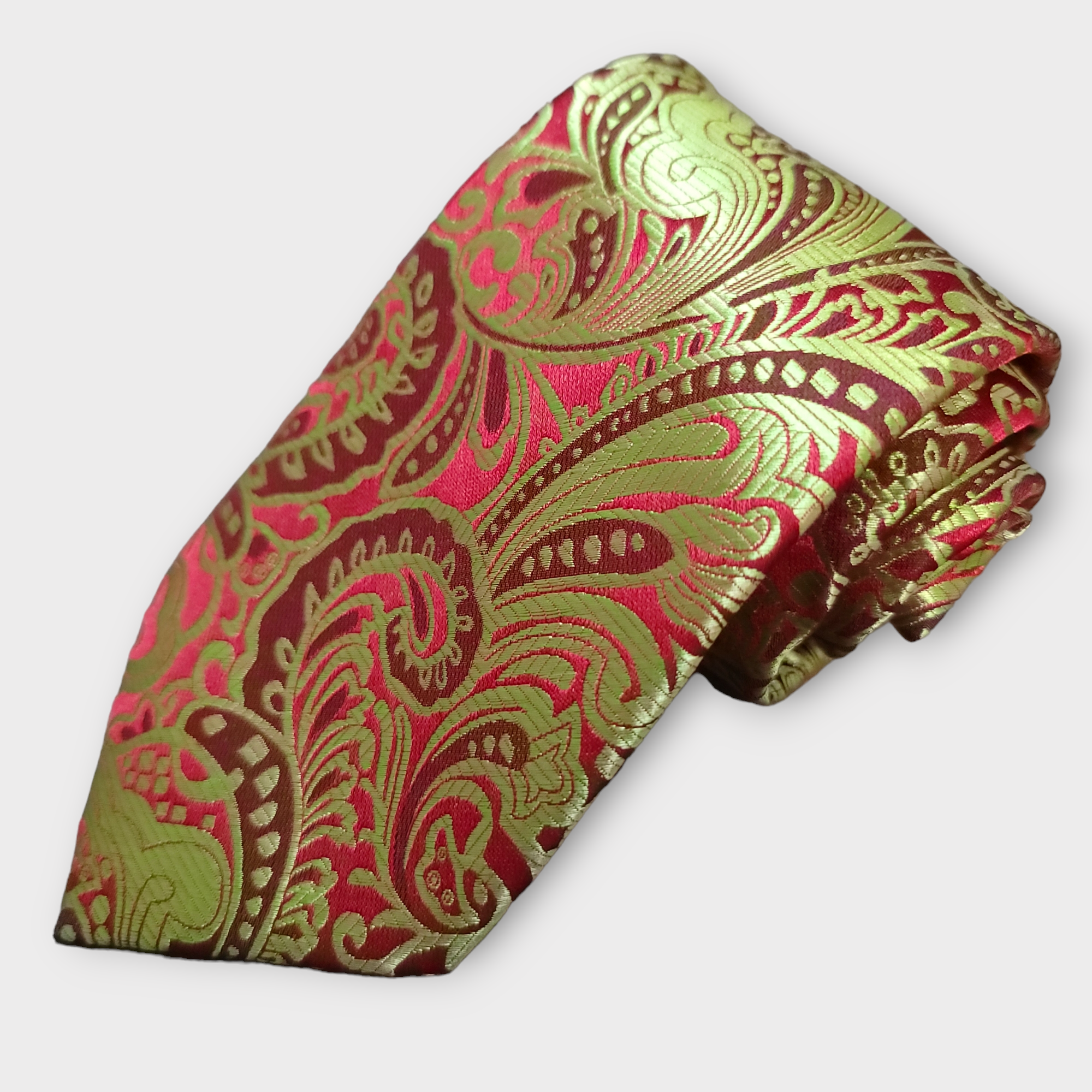 Sage Green Red Floral Silk Tie Pocket Square Cufflink Set