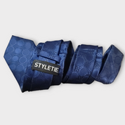 Navy Blue Polka Dot Pattern Silk Tie Pocket Square Cufflink Set