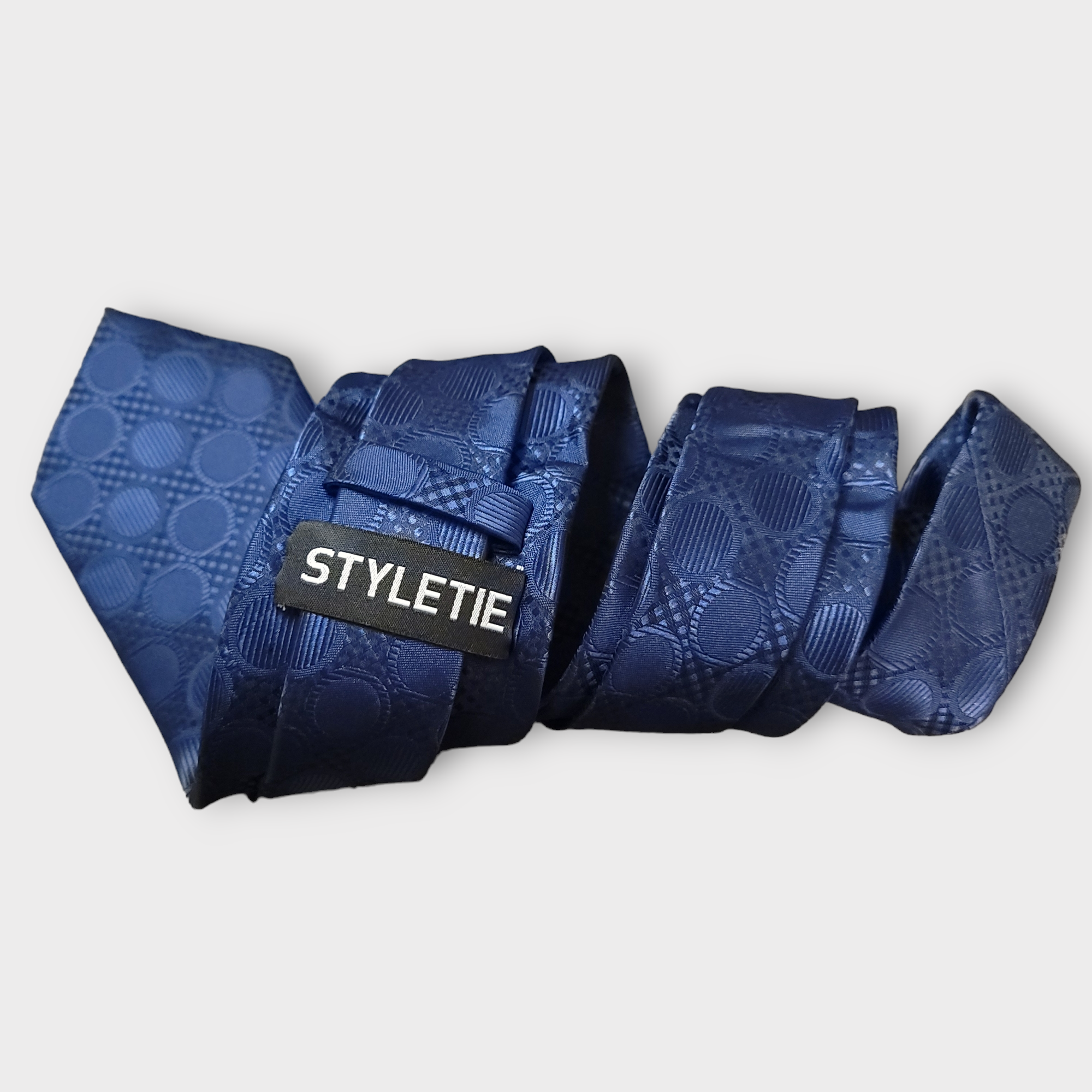 Navy Blue Polka Dot Pattern Silk Tie Pocket Square Cufflink Set