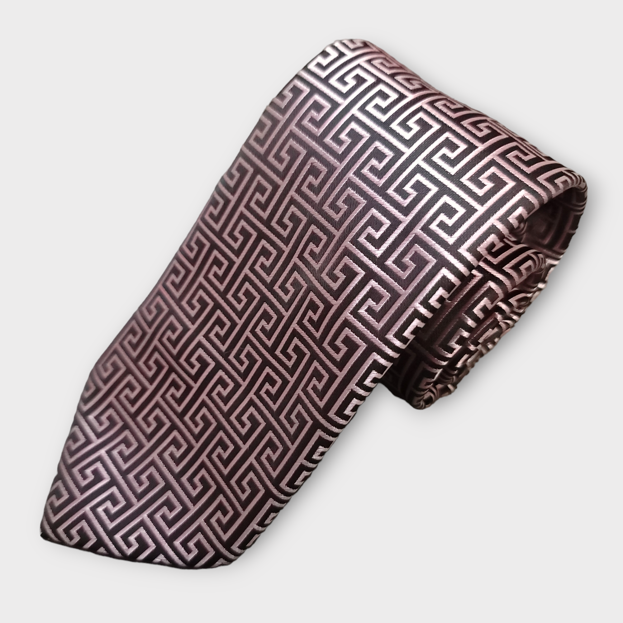 Black Pink Geometric Silk Tie Pocket Square Cufflink Set
