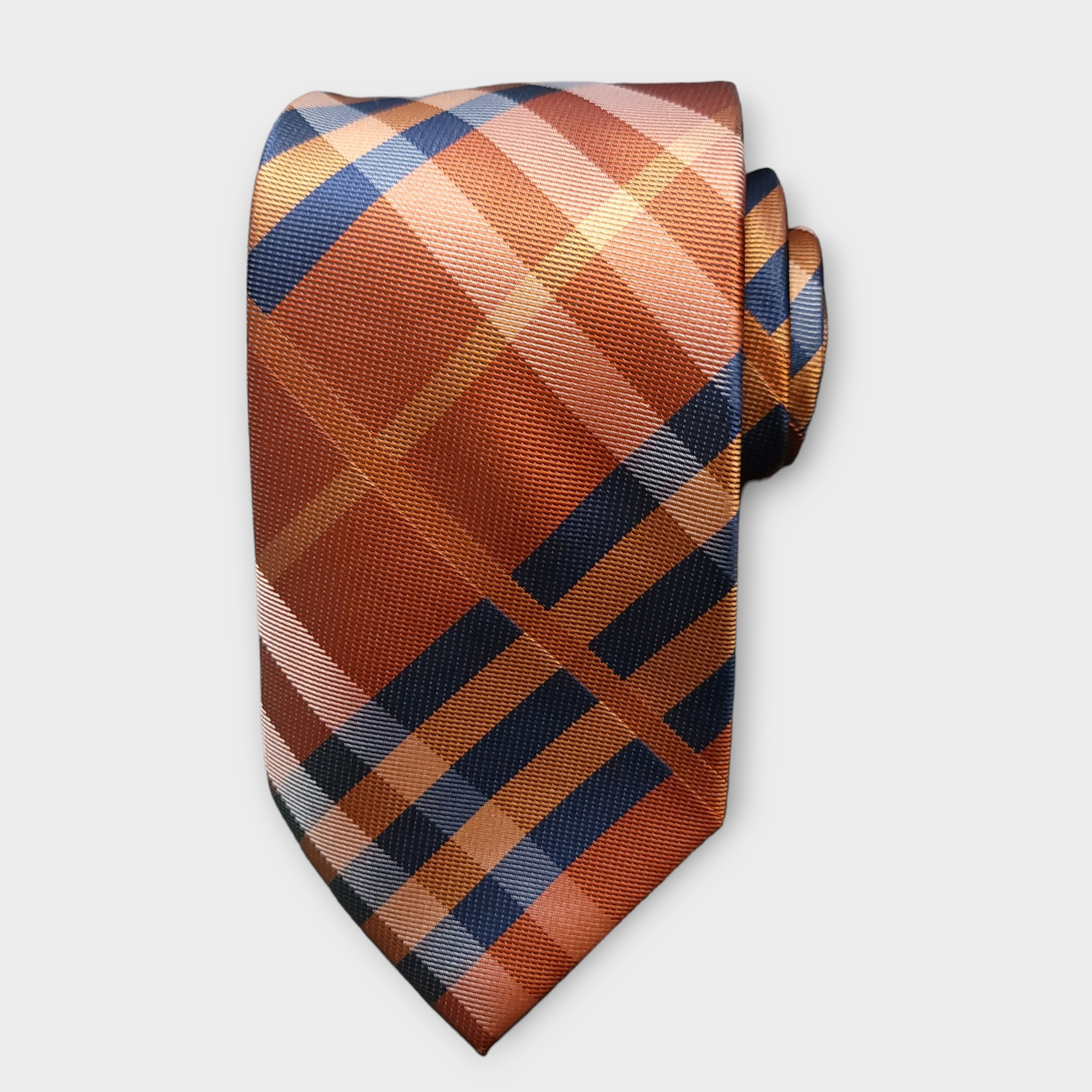 Brown Orange Blue Stripe Silk Tie Pocket Square Cufflink Set