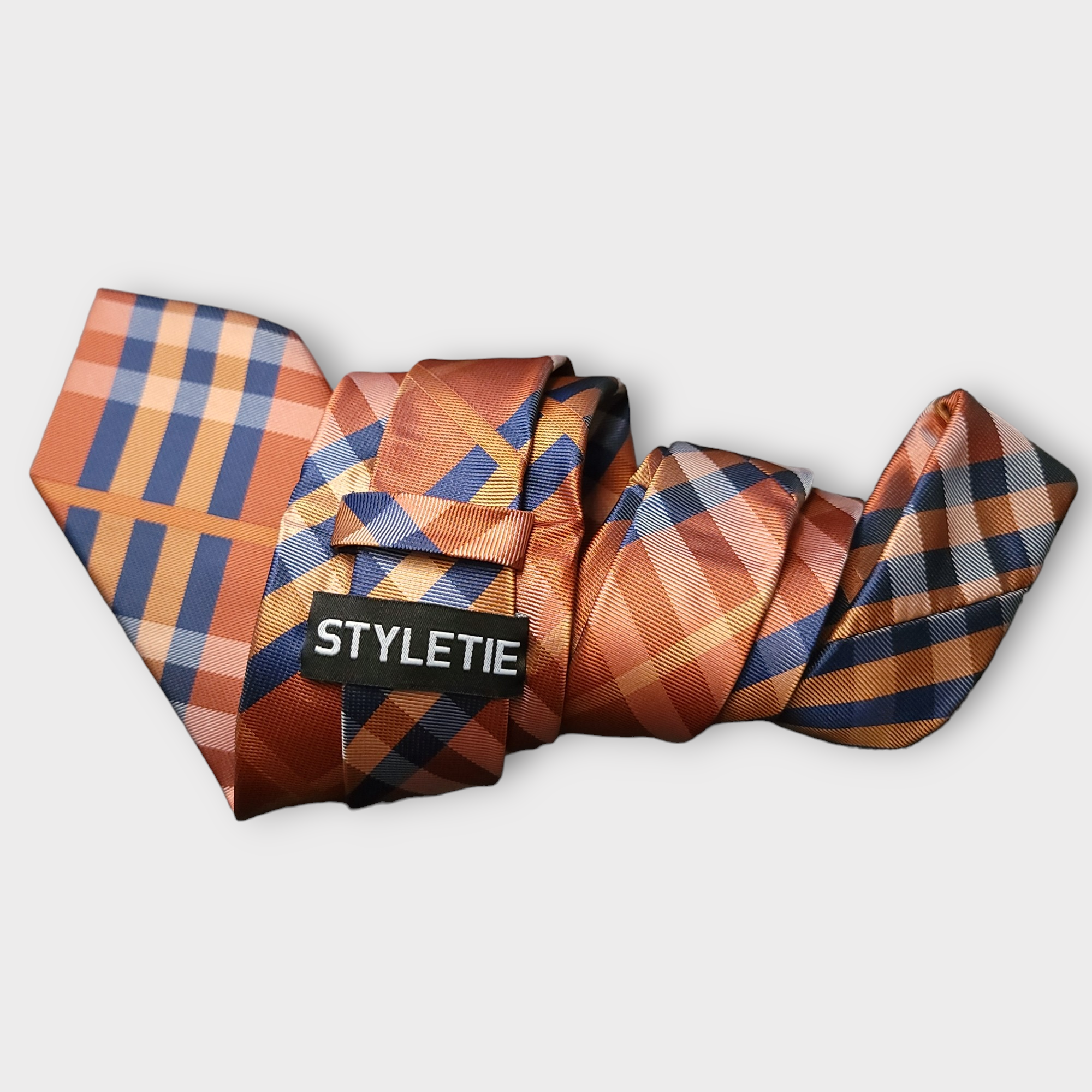 Brown Orange Blue Stripe Silk Tie Pocket Square Cufflink Set