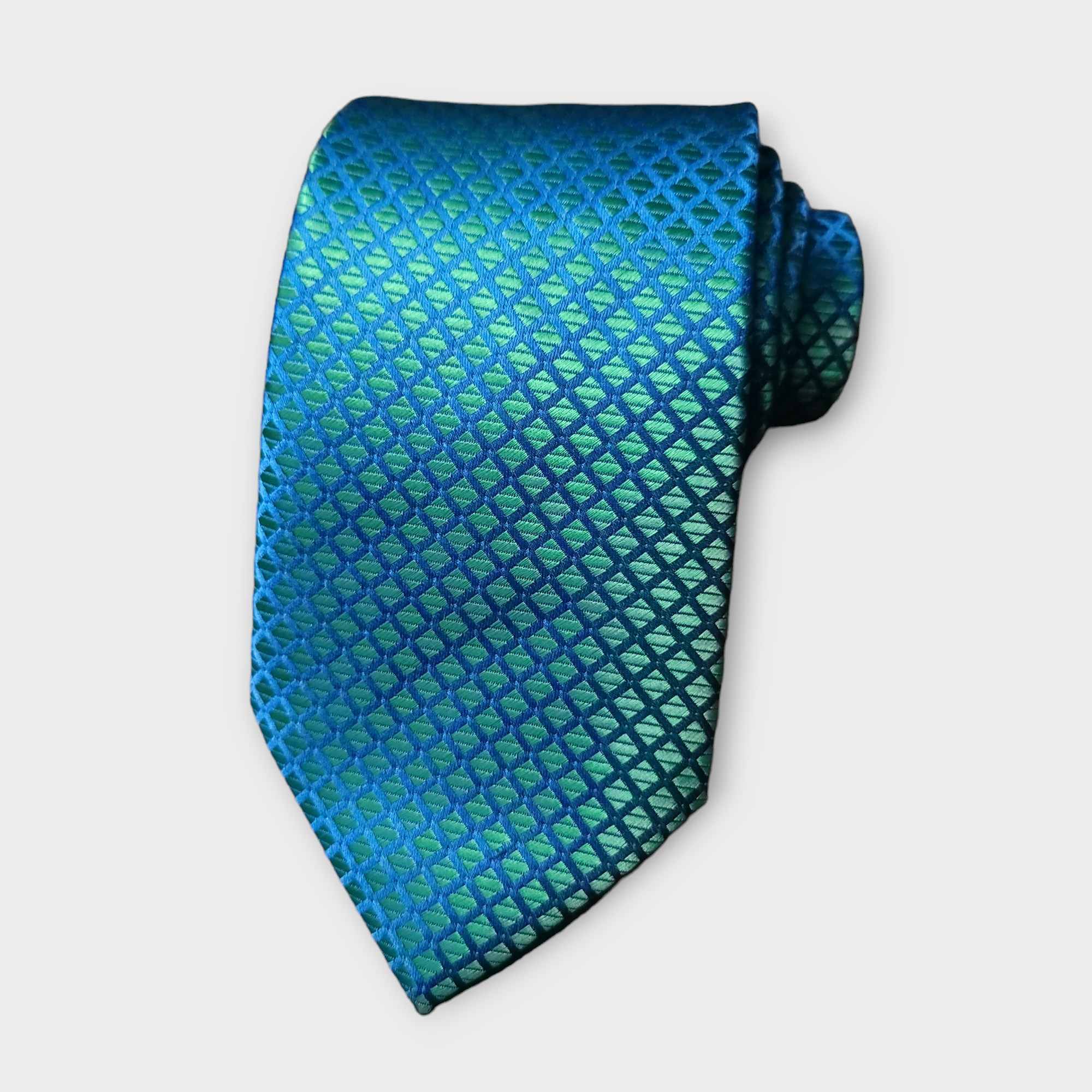 Blue & Emerald Green Silk Tie Pocket Square & Cufflinks Set