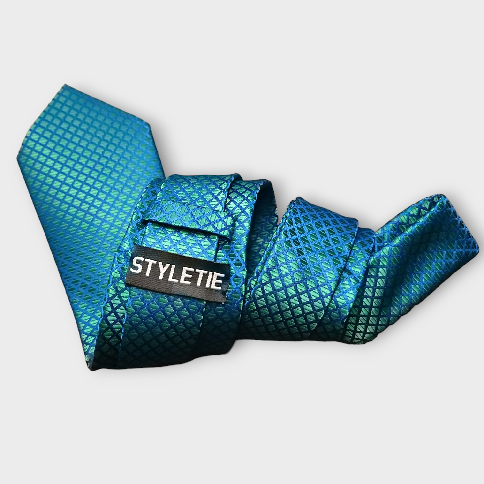 Blue & Emerald Green Silk Tie Pocket Square & Cufflinks Set