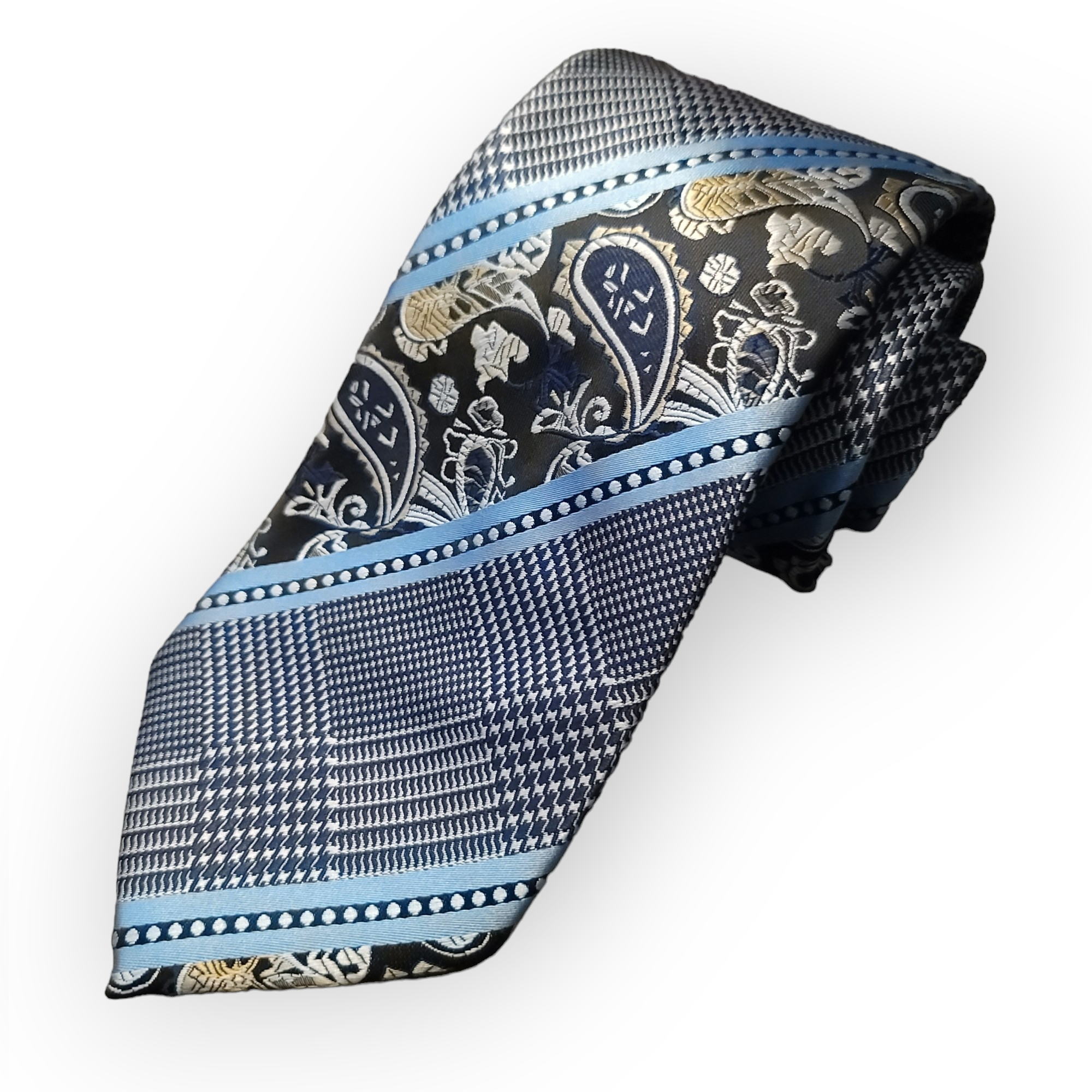 Blue Paisley Stripe Silk Tie Handkerchief Cufflinks necktie Set