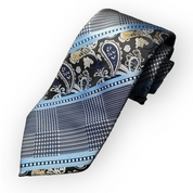 Blue Paisley Stripe Silk Tie Handkerchief Cufflinks necktie Set