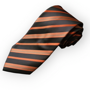 Black Orange Striped Silk Tie Pocket Square Cufflink Set