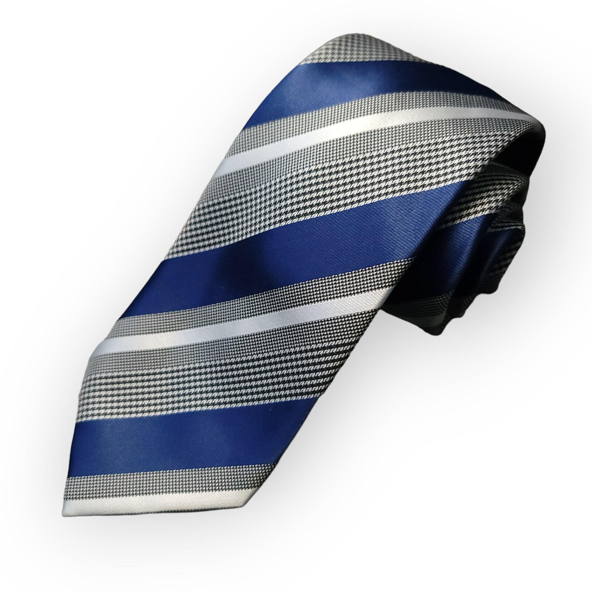 Blue Striped Silk Tie Pocket Square Cufflink Set