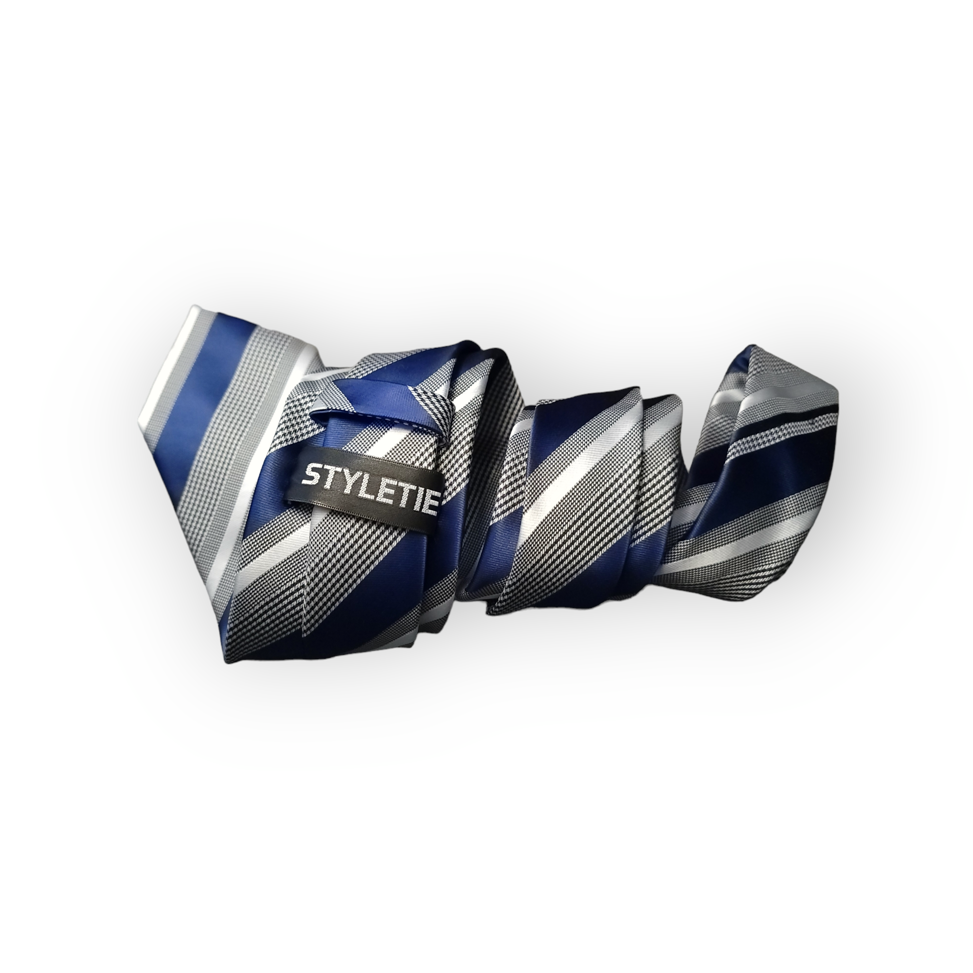 Blue Striped Silk Tie Pocket Square Cufflink Set
