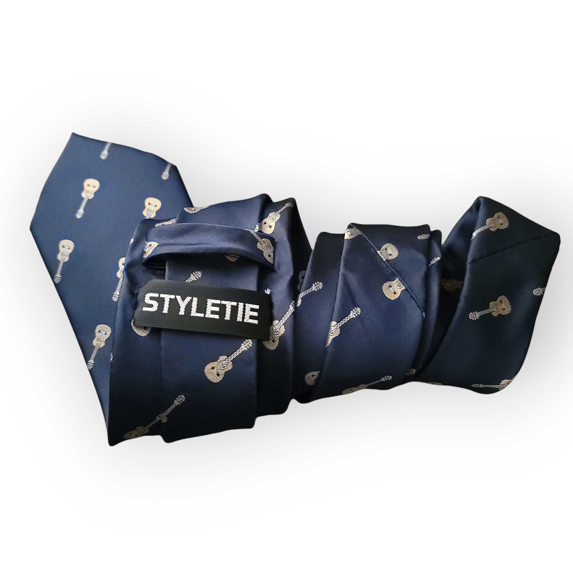 Guitar Navy Silk Tie Pocket Square & Cufflinks