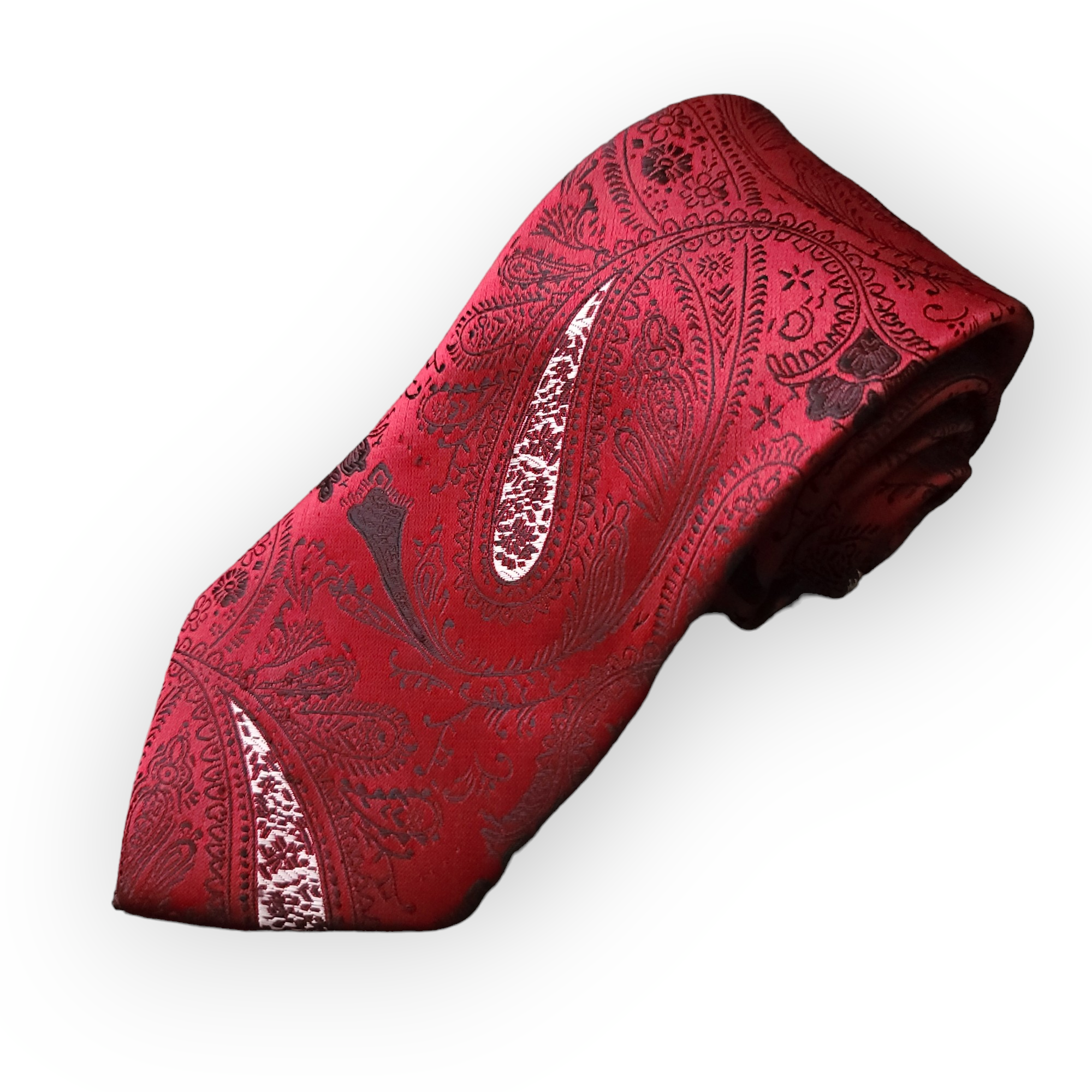 Cherry Red Paisley Silk Tie Pocket Square Cufflink Set