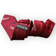 Cherry Red Paisley Silk Tie Pocket Square Cufflink Set