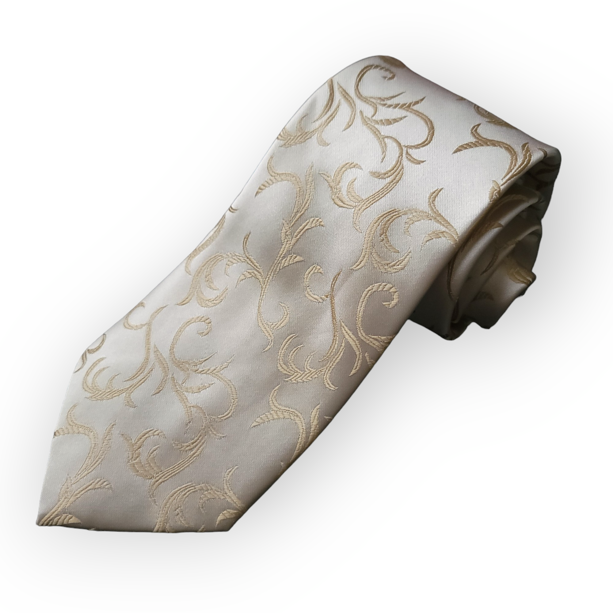 Khaki Floral Silk Tie Pocket Square Cufflinks Set