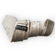 Khaki Floral Silk Tie Pocket Square Cufflinks Set
