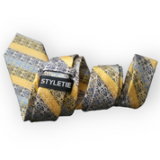 Yellow Blue Striped Silk Tie Pocket Square Cufflinks Set