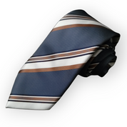 Gray White Gold Stripe Silk Tie Pocket Square Cufflink Set