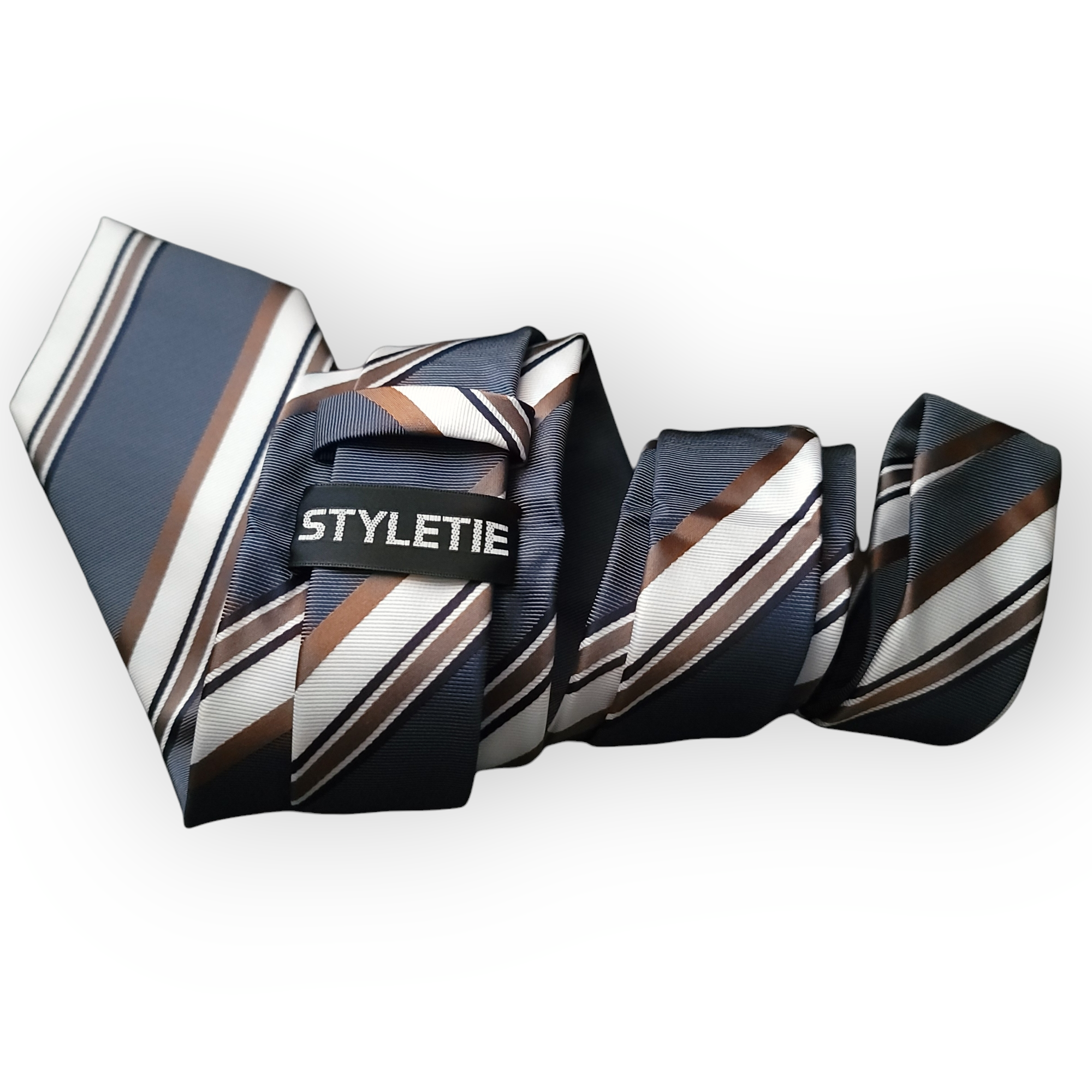 Gray White Gold Stripe Silk Tie Pocket Square Cufflink Set