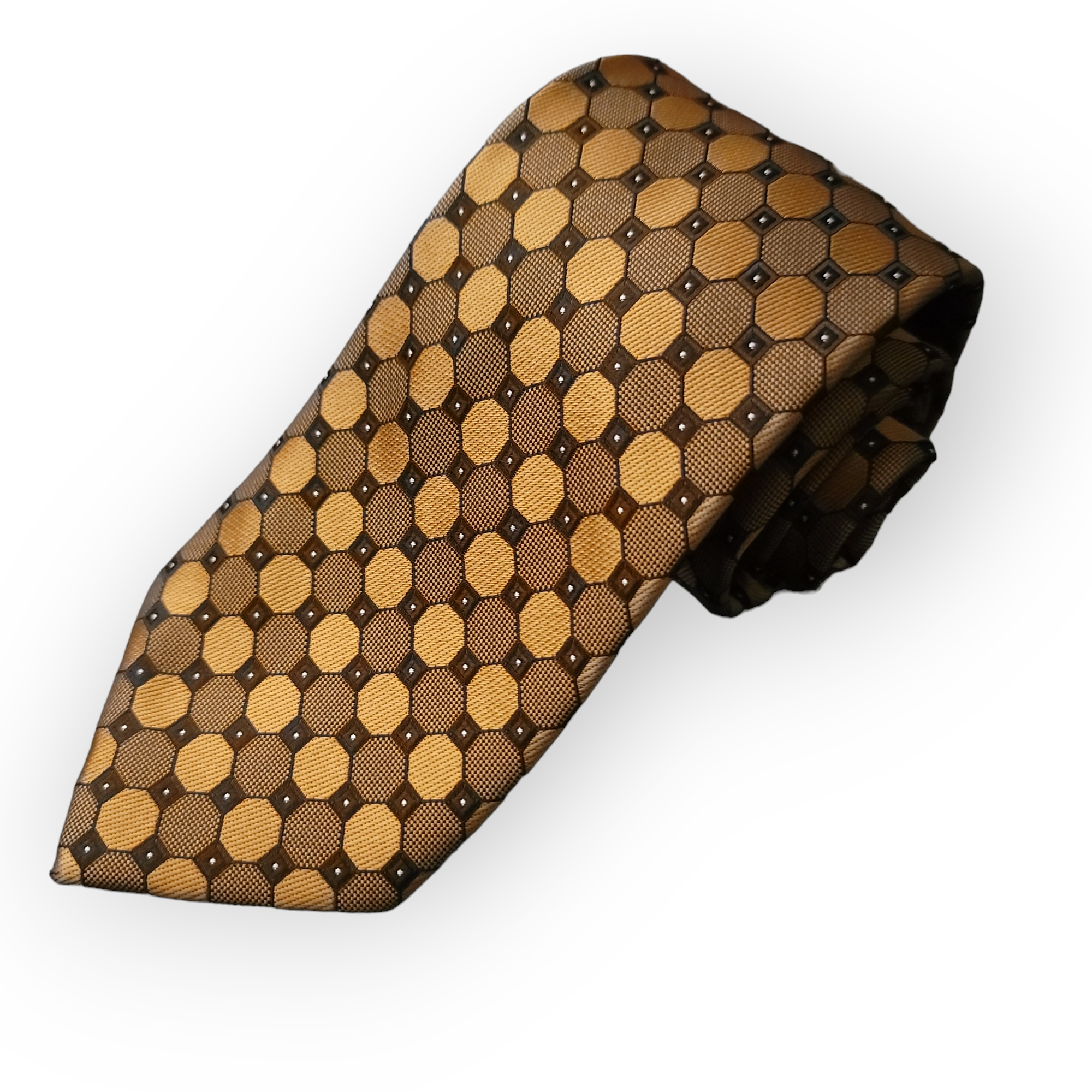 Black Gold Orange Polka Dot Silk Tie Pocket Square Cufflink Set