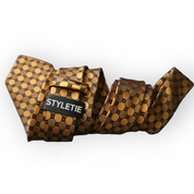 Black Gold Orange Polka Dot Silk Tie Pocket Square Cufflink Set