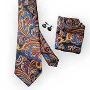 Gold Navy Blue Silk Tie Pocket Square Set