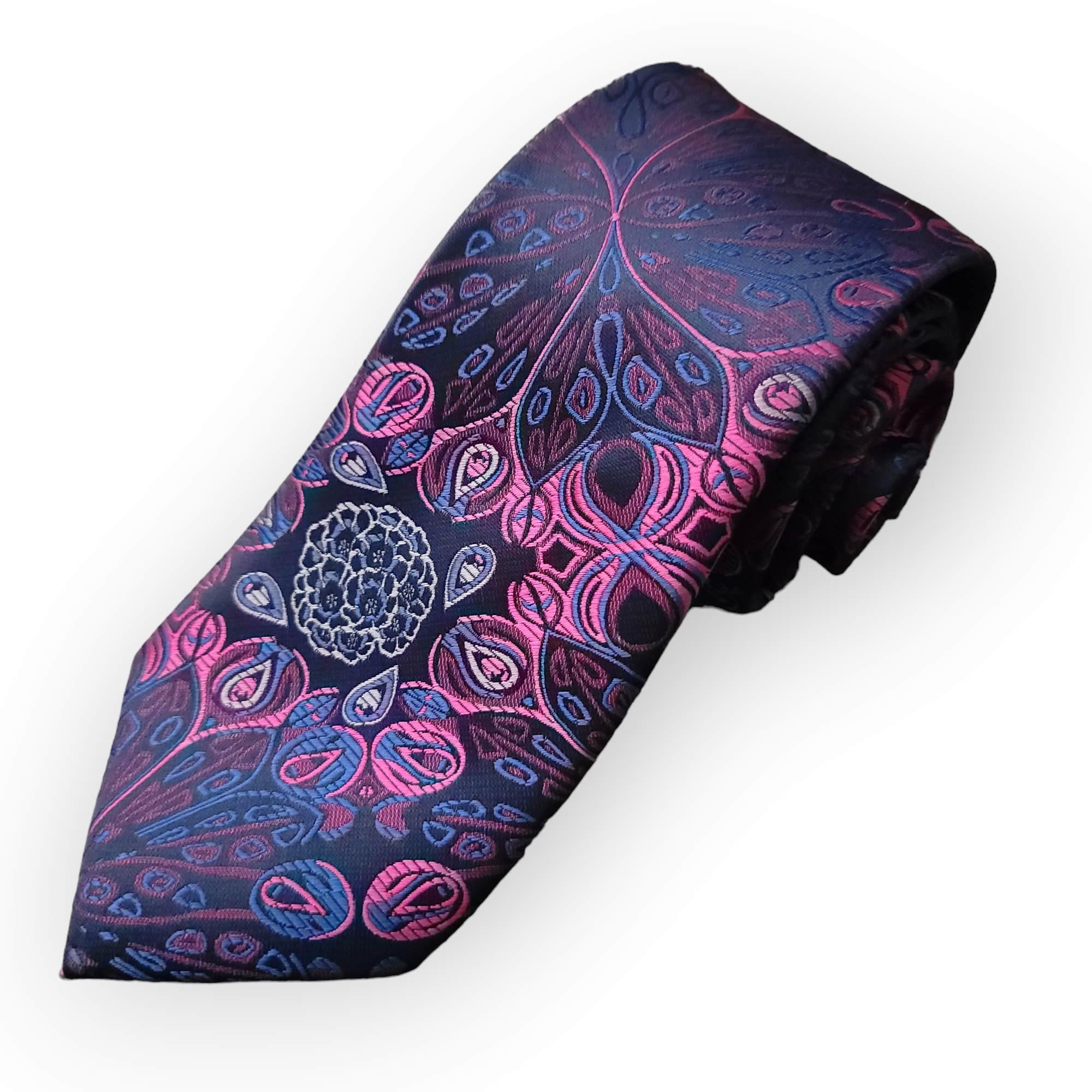 Floral Purple Silk Tie Pocket Square Cufflinks Set