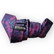 Floral Purple Silk Tie Pocket Square Cufflinks Set