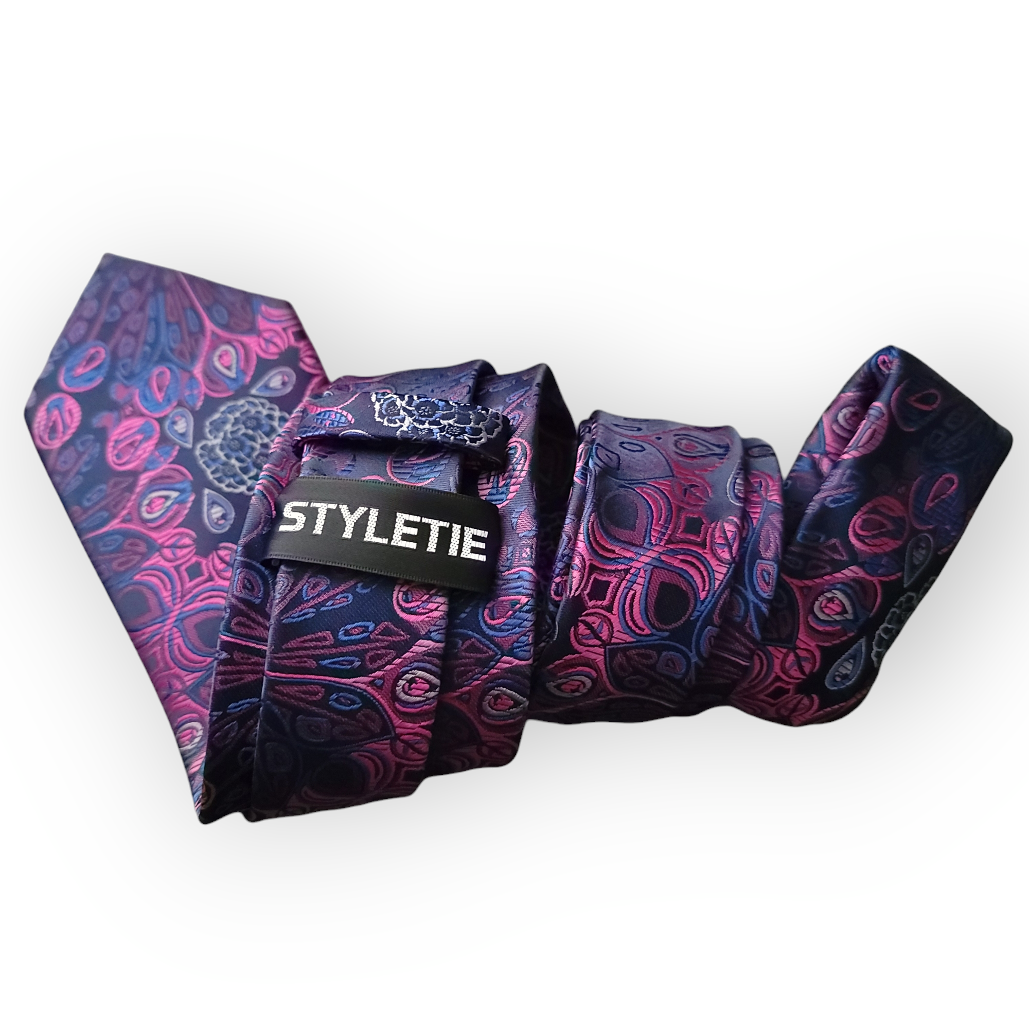 Floral Purple Silk Tie Pocket Square Cufflinks Set