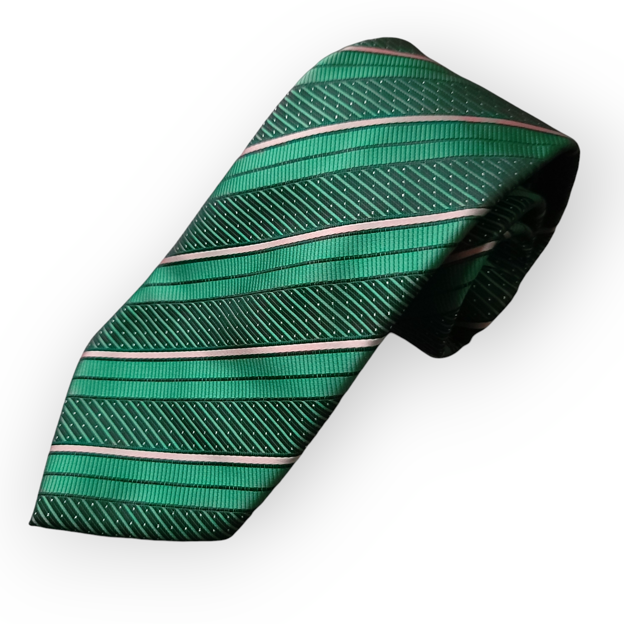Emerald Green Striped Silk Tie Pocket Square Cufflink Set