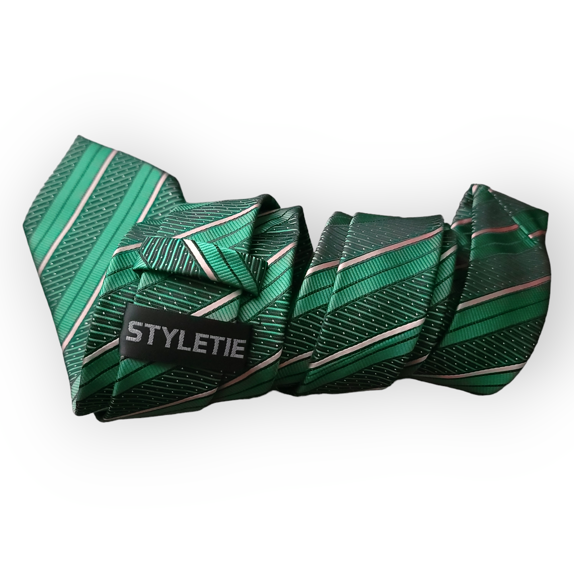 Emerald Green Striped Silk Tie Pocket Square Cufflink Set
