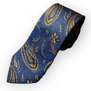 Navy Blue Gold Paisley Silk Tie Pocket Square Cufflinks Set