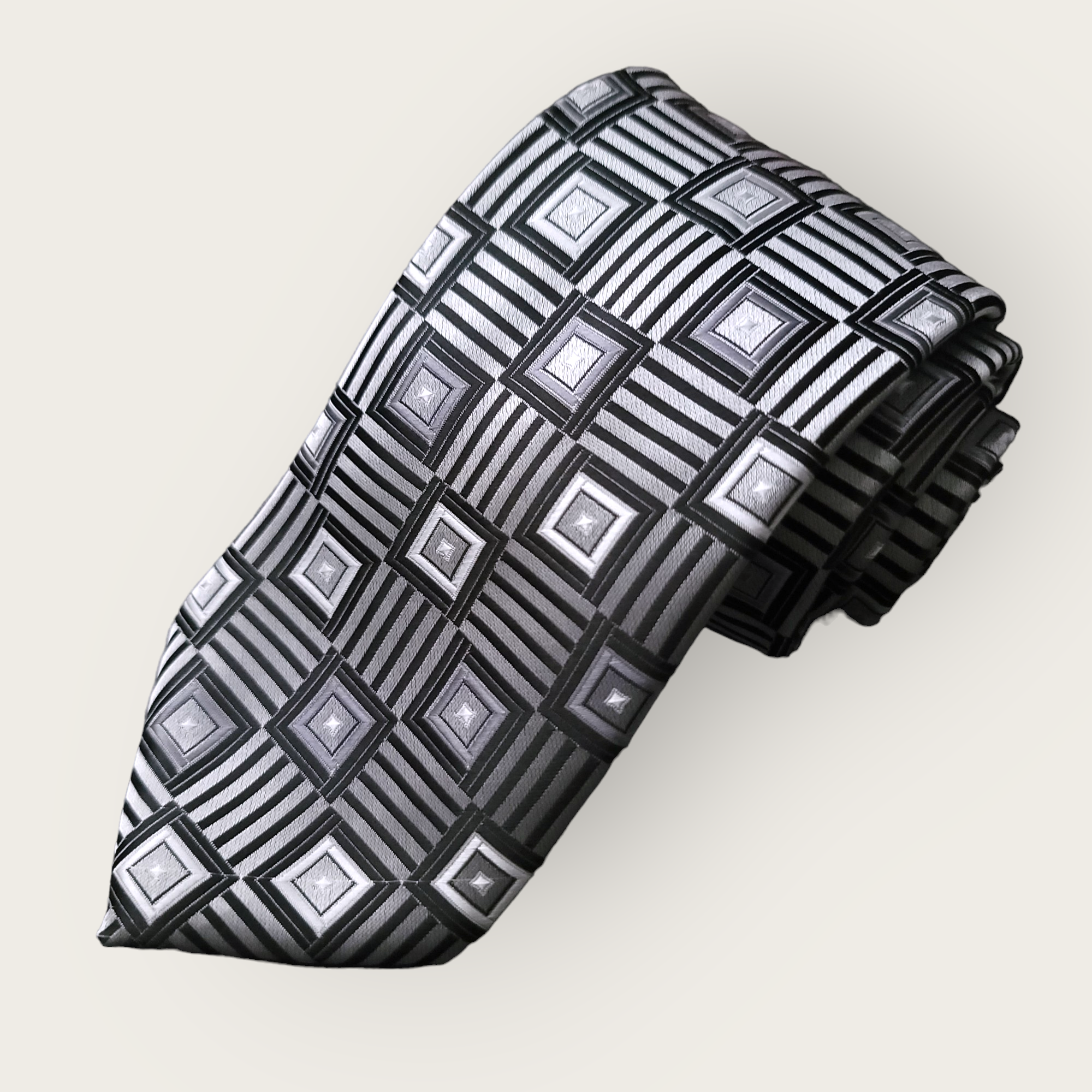 Black Gray Plaid Silk Tie Pocket Square Cufflink Set