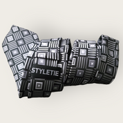Black Gray Plaid Silk Tie Pocket Square Cufflink Set