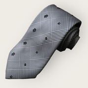 White Black Plaid Silk Tie Pocket Square Cufflink Set