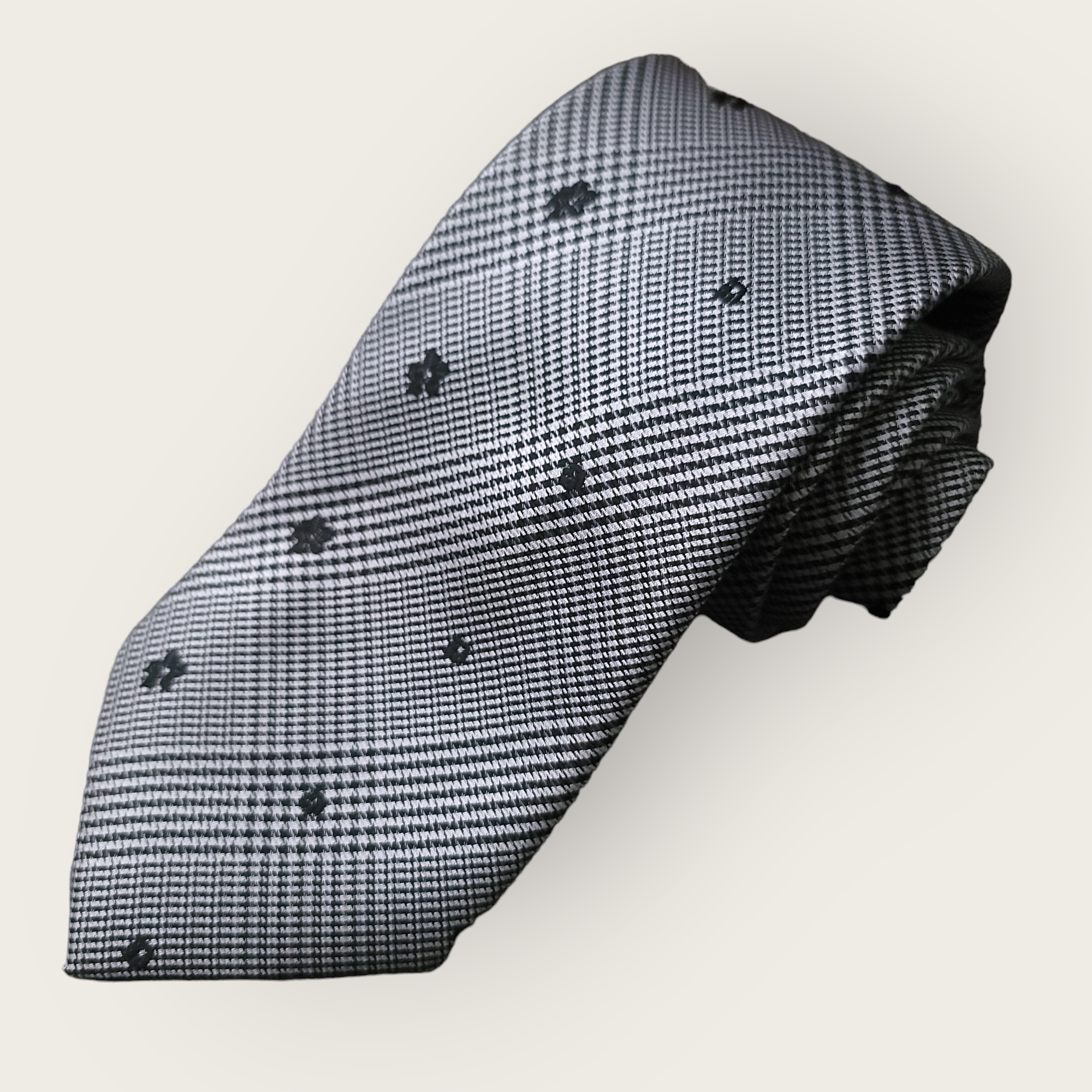 White Black Plaid Silk Tie Pocket Square Cufflink Set