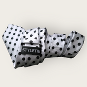 Classic White Black Polka Dot Silk Tie Pocket Square Cufflink Set