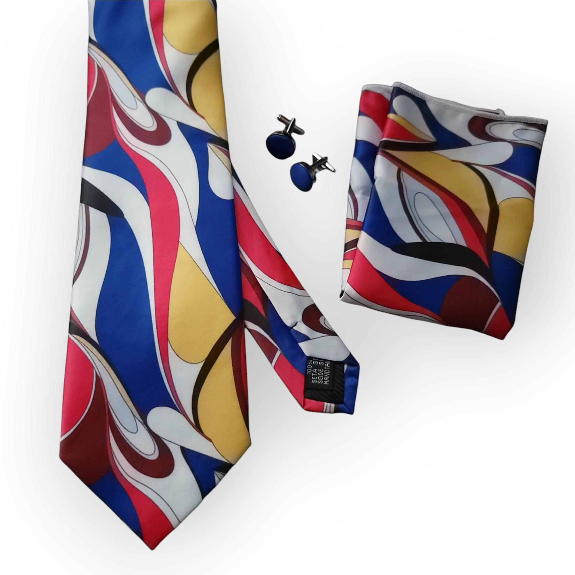 Red yellow Blue Novelty Silk Tie Pocket Square Cufflink Set