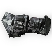 Black Gray Floral Silk Tie Pocket Square Cufflink Set