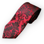 Red Black Floral Silk Tie Pocket Square Set