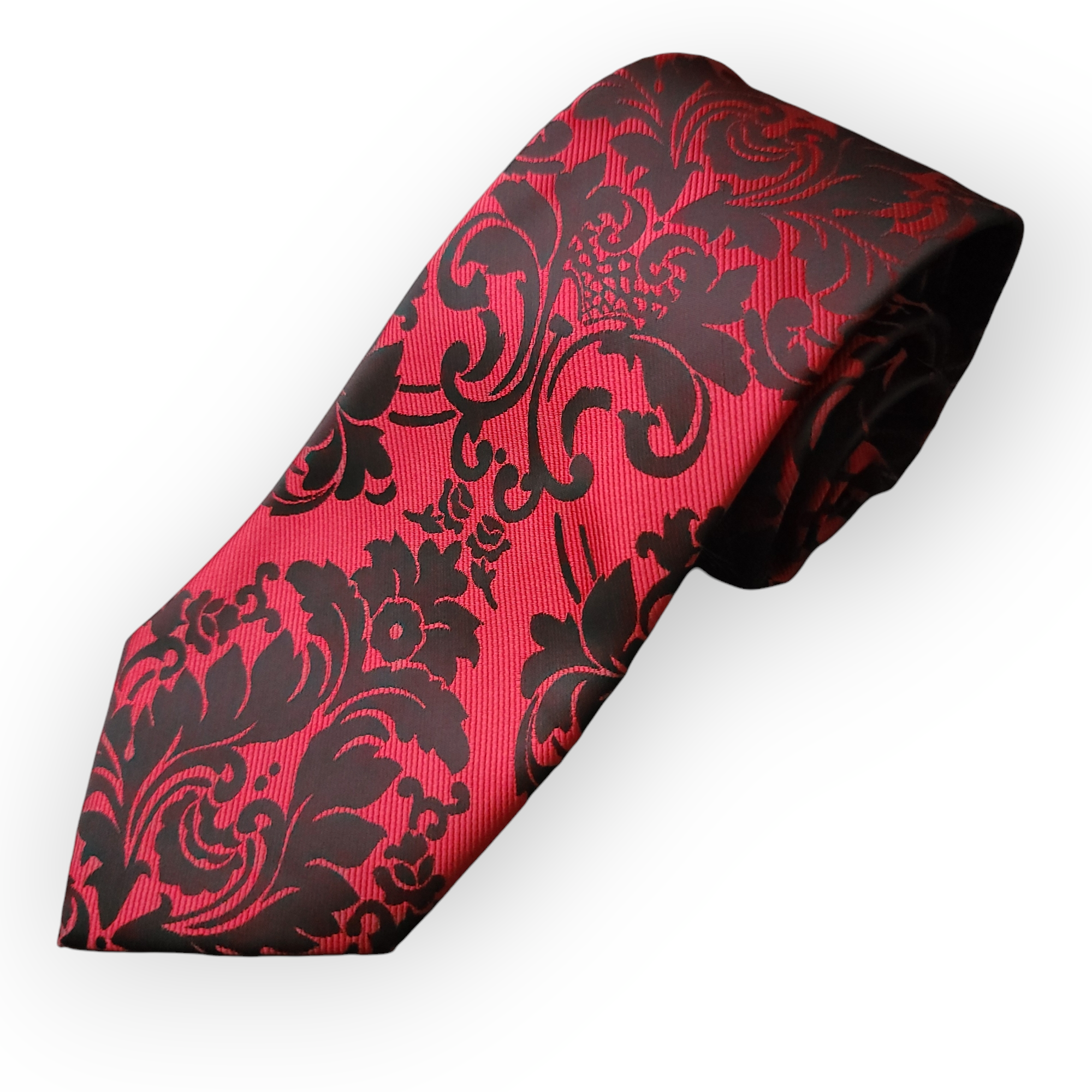 Red Black Floral Silk Tie Pocket Square Set