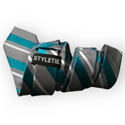 Teal Blue White Striped Tie Pocket Square Cufflinks Set