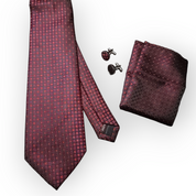 Black Wine Dot Plaid Silk Tie Pocket Square Cufflink Set