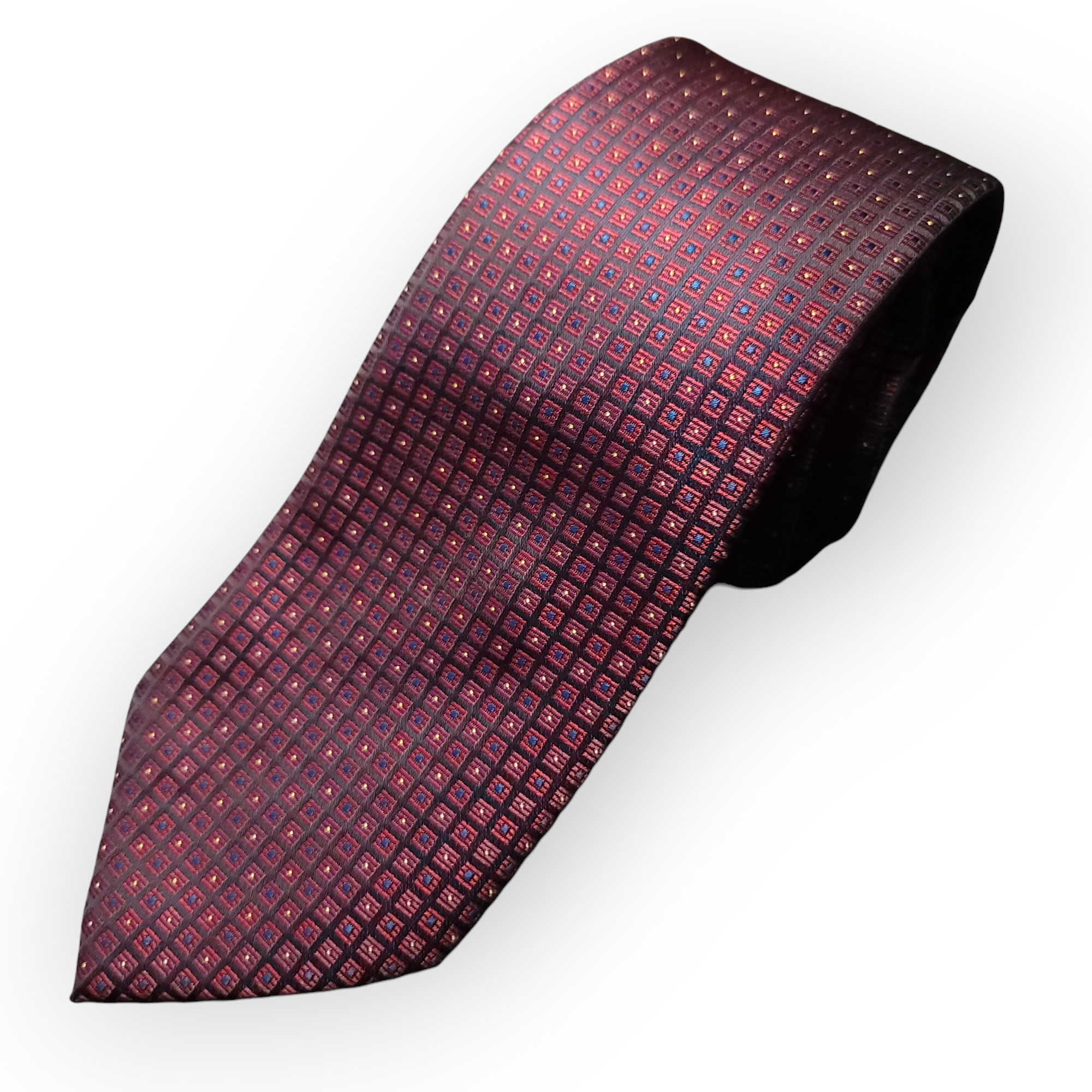 Black Wine Dot Plaid Silk Tie Pocket Square Cufflink Set