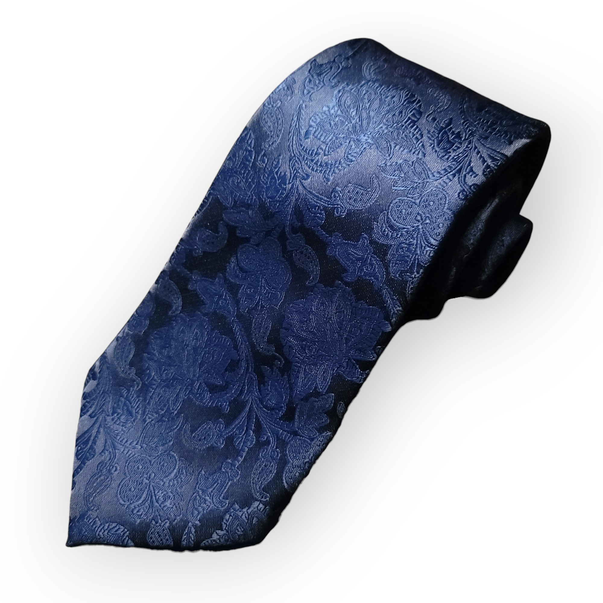 Extra Long Navy Blue Floral Tie Pocket Square Cufflink Set