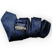 Extra Long Navy Blue Floral Tie Pocket Square Cufflink Set